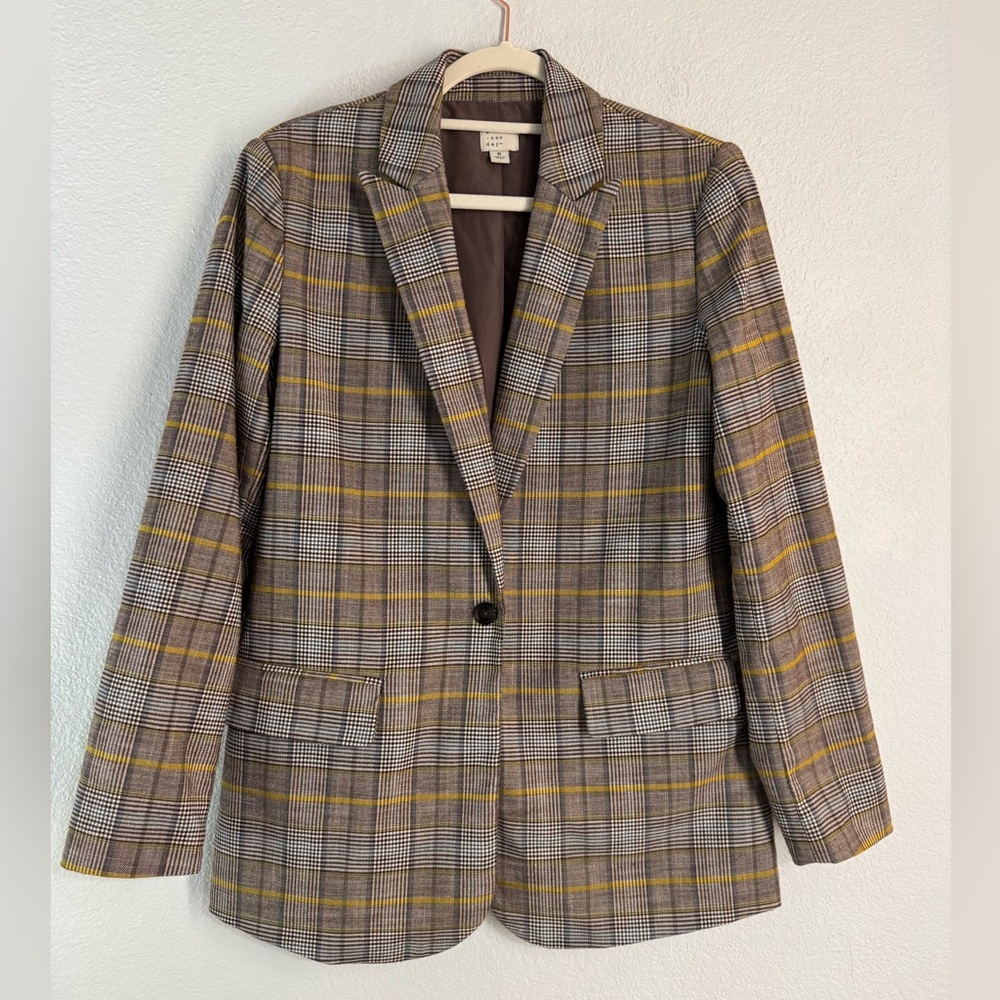 A New Day Plaid Blazer with Yellow and Light Blue Highlights